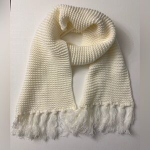 Handmade Cable Knit Scarf Fringe Ivory One Size 10.5”x 66”